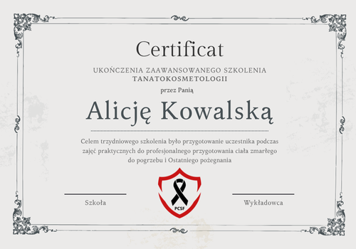 Certyfikat SPZ kopia | Szkolenia funeralne | Kursy Pogrzebowe